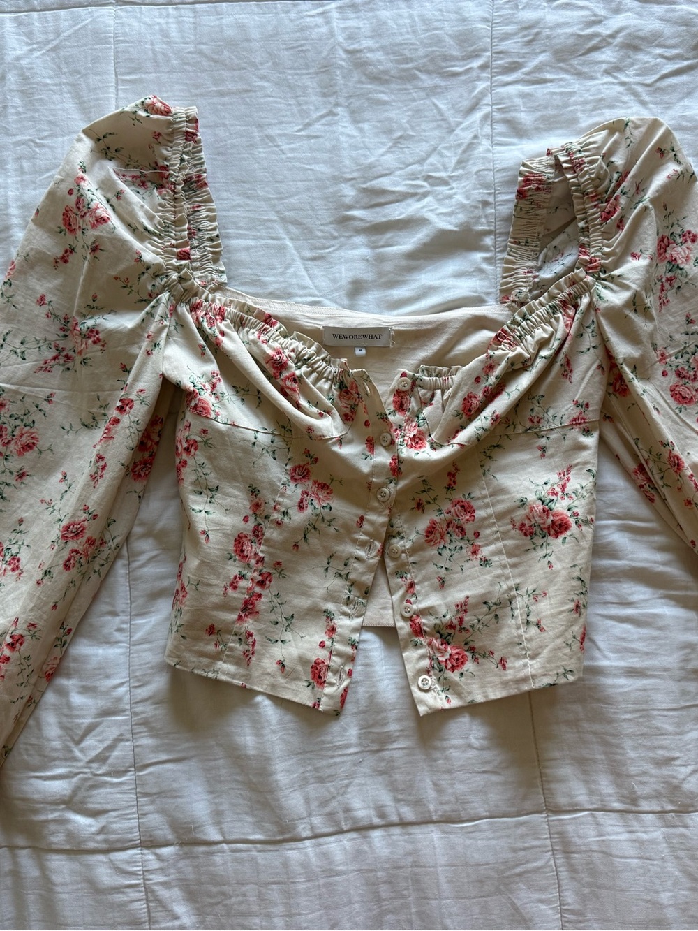 WeWoreWhat cream and red floral long sleeve top